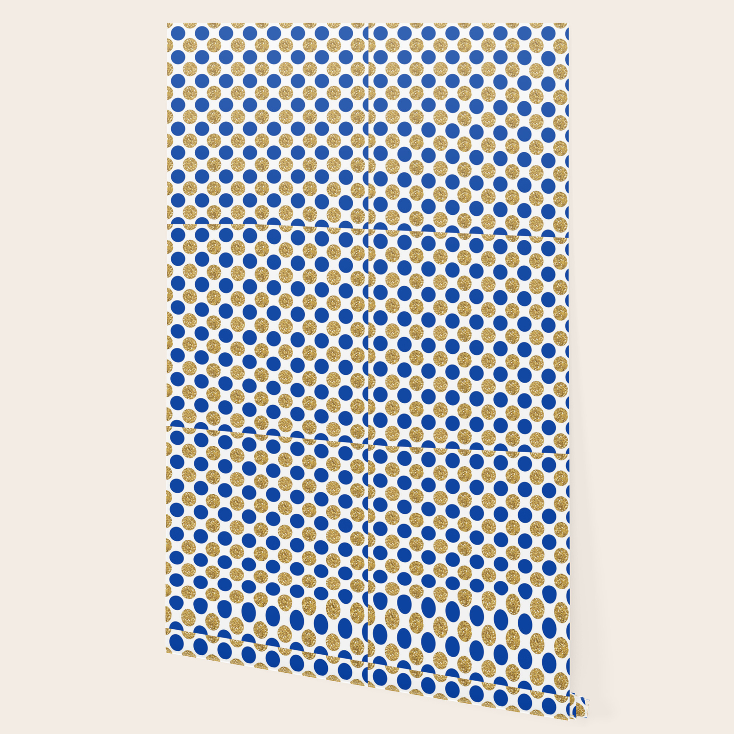 Pastel Pink Navy Blue Faux Gold Glitter Polka Dots Wallpaper