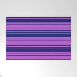 [ Thumbnail: Midnight Blue & Orchid Colored Lined/Striped Pattern Welcome Mat ]