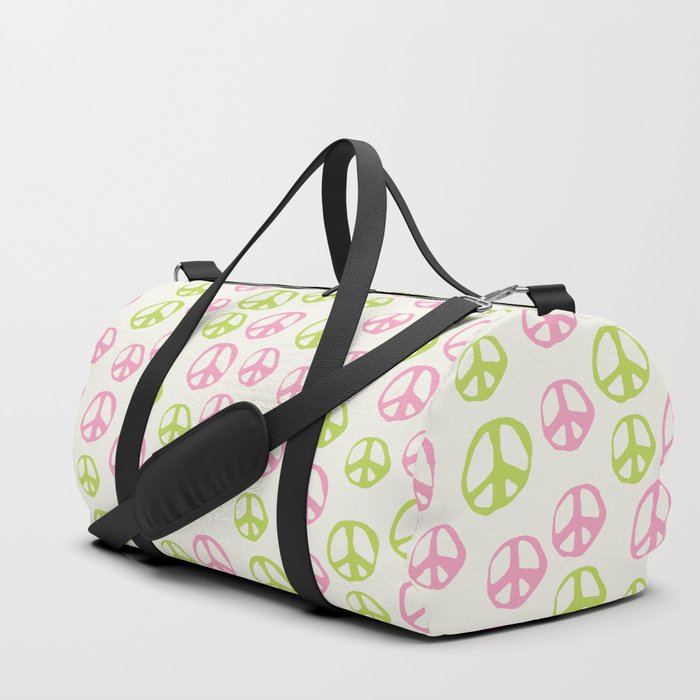 Hand-drawn Peace Symbol Pattern \\ Pink & Green Color Combo Duffle Bag