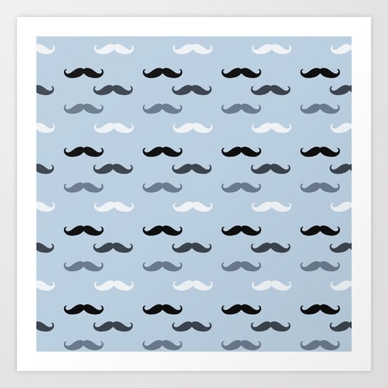 Cool Blue Mustaches Art Print