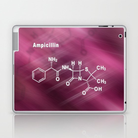 Ampicillin, antibiotic drug, Structural chemical formula Laptop & iPad Skin