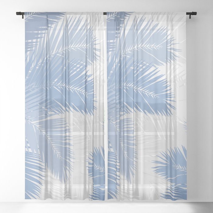 BLUE TROPICAL PALM TREES Sheer Curtain