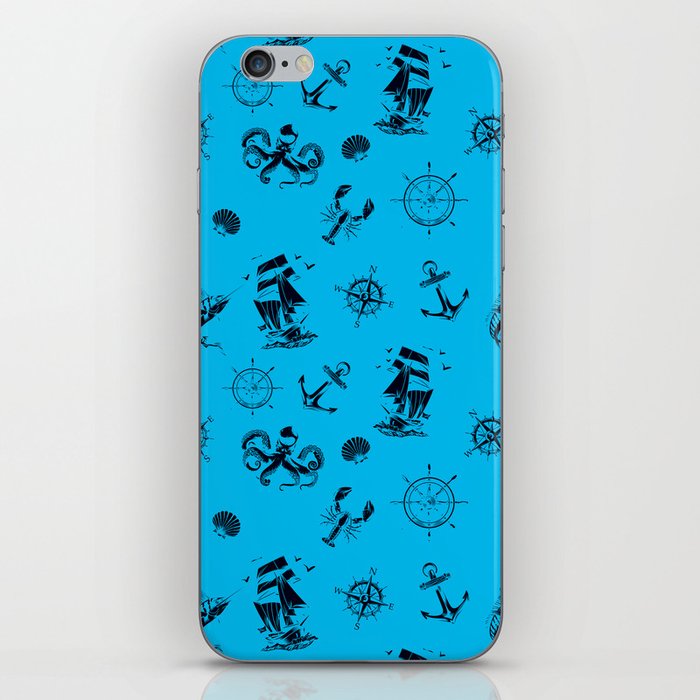 Turquoise And Blue Silhouettes Of Vintage Nautical Pattern iPhone Skin