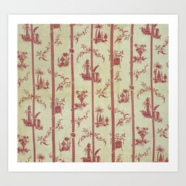 Vintage Red Stripes Toile Art Print