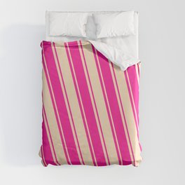 [ Thumbnail: Deep Pink & Bisque Colored Striped/Lined Pattern Duvet Cover ]