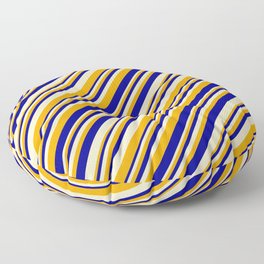 [ Thumbnail: Bisque, Orange, and Dark Blue Colored Stripes/Lines Pattern Floor Pillow ]