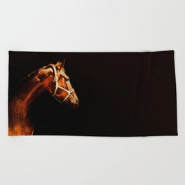 Horse Wall Art, Horse Portrait Over a Black background, Horse Photography, Closeup Horse Head Beach Towel