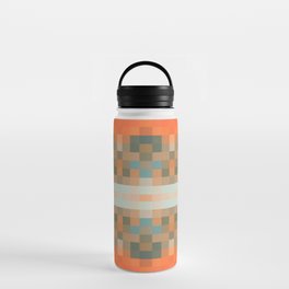 geometric symmetry art pixel square pattern abstract background in orange blue Water Bottle