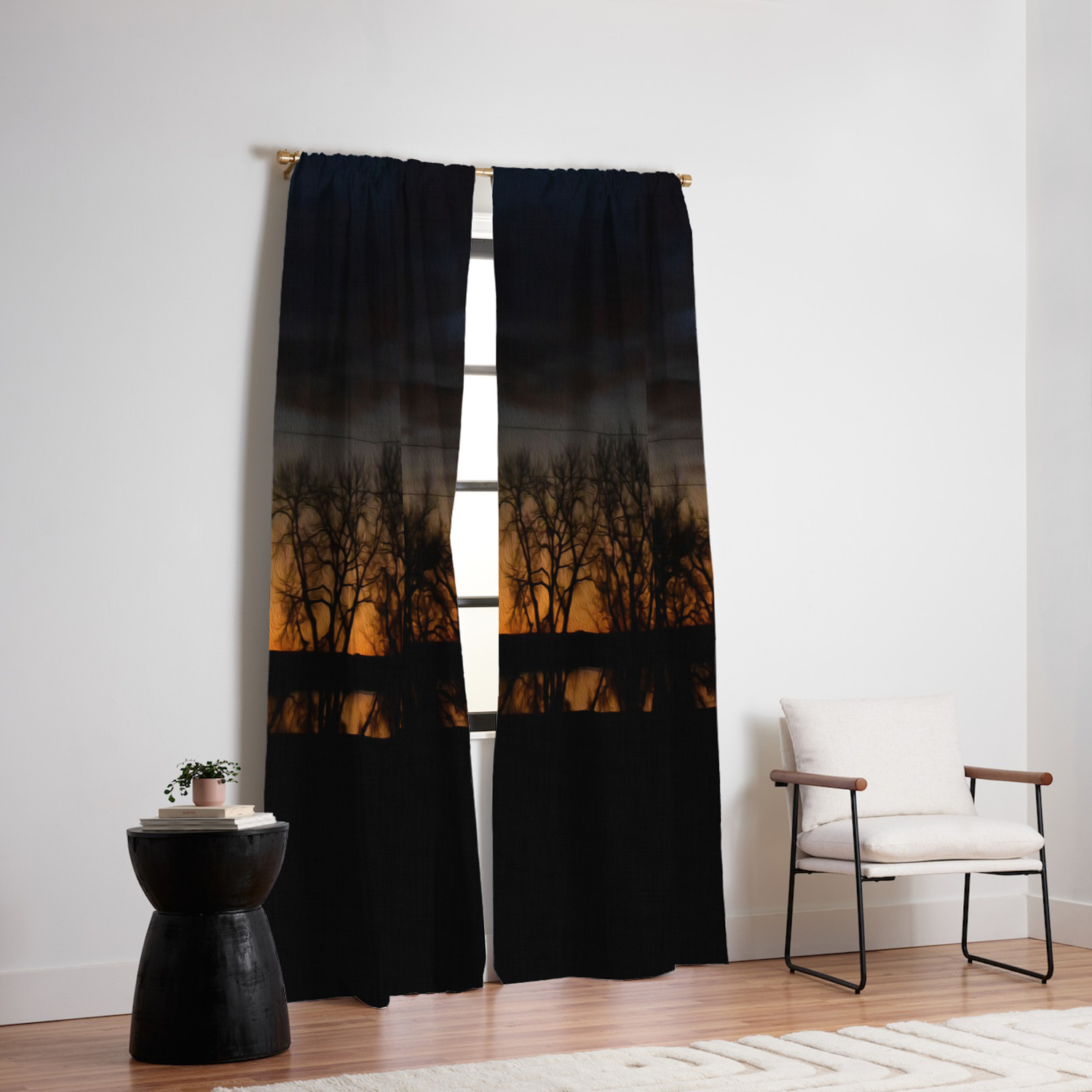 Autumn Silhouette Oil Painting Blackout Curtain By