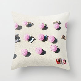 Pink Beach Umbrellas Throw Pillow