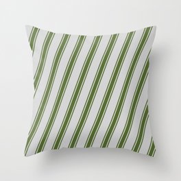 [ Thumbnail: Light Gray & Dark Olive Green Colored Pattern of Stripes Throw Pillow ]