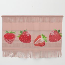 Strawberry - Colorful Summer Vibes Berry Art Design on Red Wall Hanging