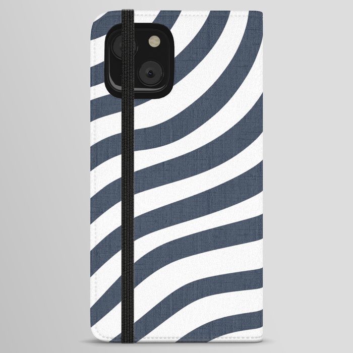 Navy Blue and White Stripes iPhone Wallet Case
