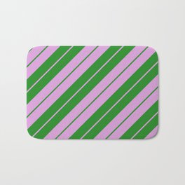 [ Thumbnail: Plum and Forest Green Colored Pattern of Stripes Bath Mat ]