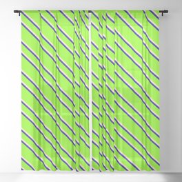 [ Thumbnail: Chartreuse, Bisque & Dark Blue Colored Lined/Striped Pattern Sheer Curtain ]