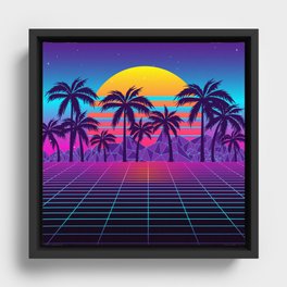 Solemn Retrowave Sunset Framed Canvas