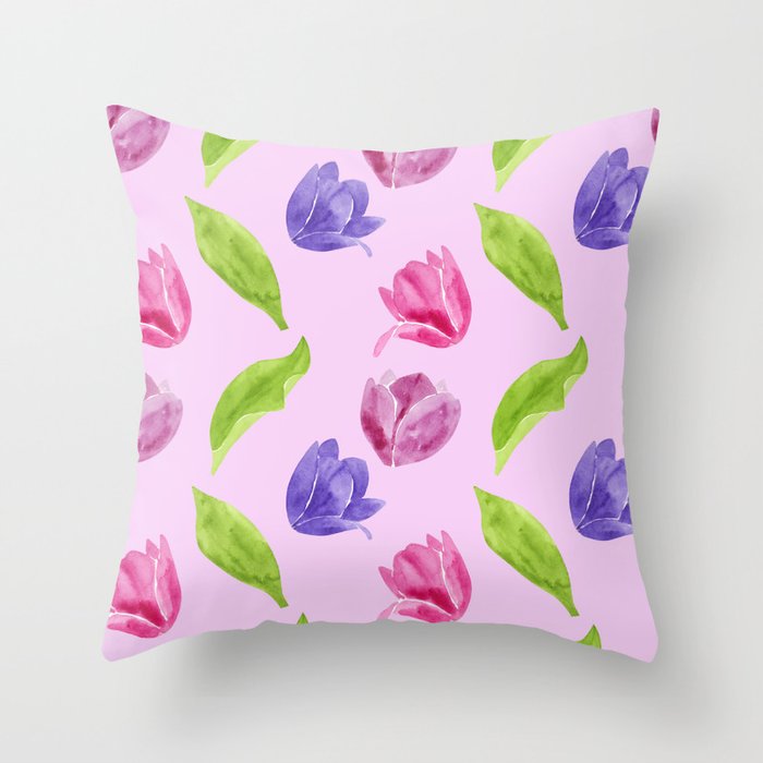 tulips pattern hand draw watercolor Throw Pillow