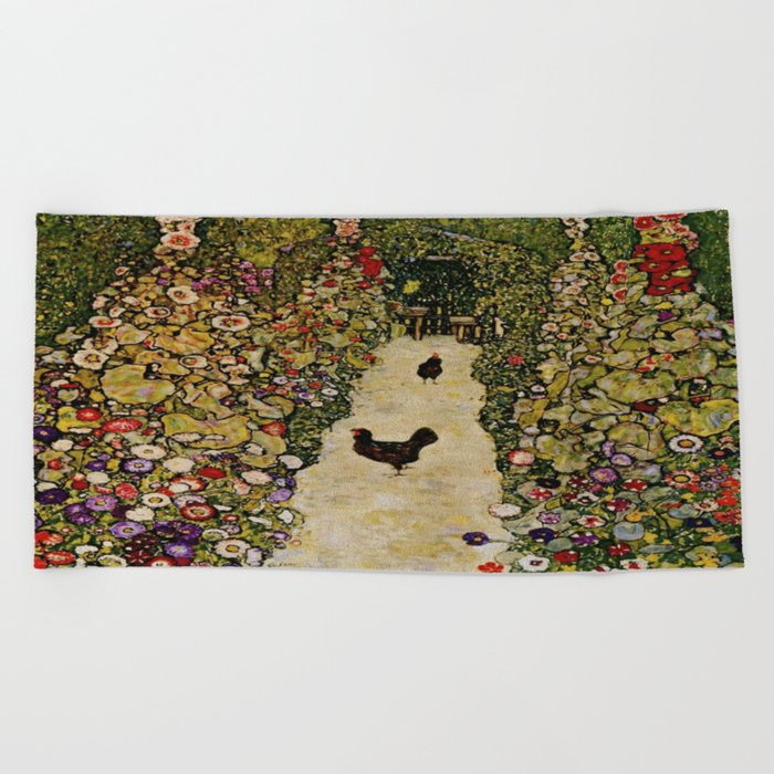 Gustav Klimt Garden Path with Hens Beach Towel