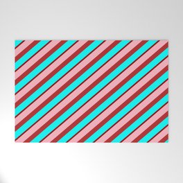 [ Thumbnail: Light Pink, Red, Aqua & Dark Red Colored Stripes/Lines Pattern Welcome Mat ]