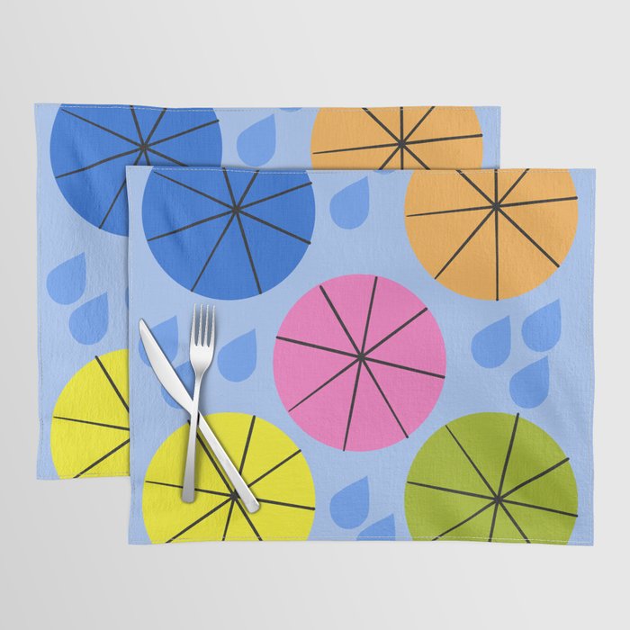 Mid-Century Modern Spring Rain Colorful And Blue Placemat
