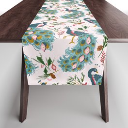 Ornamented Peacocks - Winter Holiday Table Runner