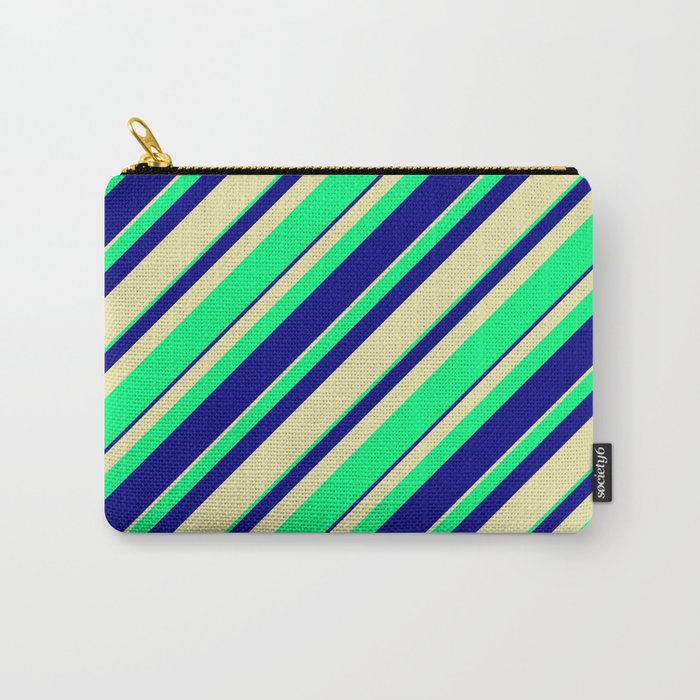 Pale Goldenrod, Green, and Blue Colored Stripes/Lines Pattern Carry-All Pouch