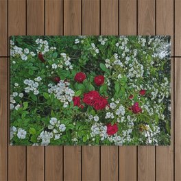 Wild Roses of New England floral pattern portrait painting Outdoor Rug