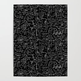 Physics Equations on Chalkboard Poster