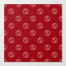 White Yin Yang Symbol Pattern on Christmas Red Canvas Print