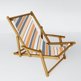 [ Thumbnail: Slate Gray, Bisque, Brown & White Colored Stripes/Lines Pattern Sling Chair ]