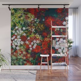 Red poppies and baby's breath bouquets still life floral blossom portrait painting for home, wall, bedroom, kitchen, and living room decor Wall Mural