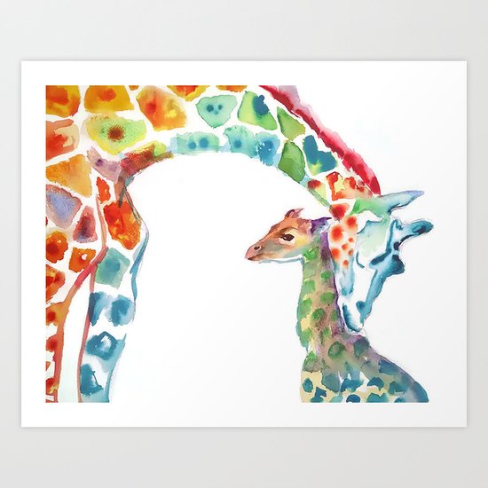 Mummy and Baby Giraffe College Dorm Decor Art Print