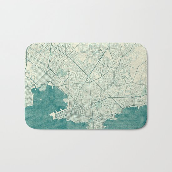 Montevideo Map Blue Vintage Bath Mat