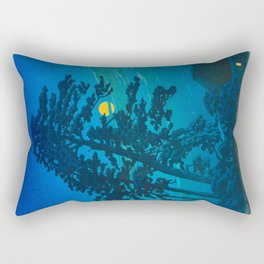 Vintage Japanese Woodblock Print Kawase Hasui Haunting Tree Silhouette At Night Moonlight Rectangular Pillow