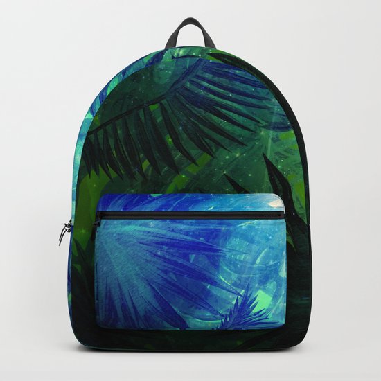 Blue Aloha- Morning Light abstract Tropical Palm Leaves and Monstera Leaf Garden Backpack
