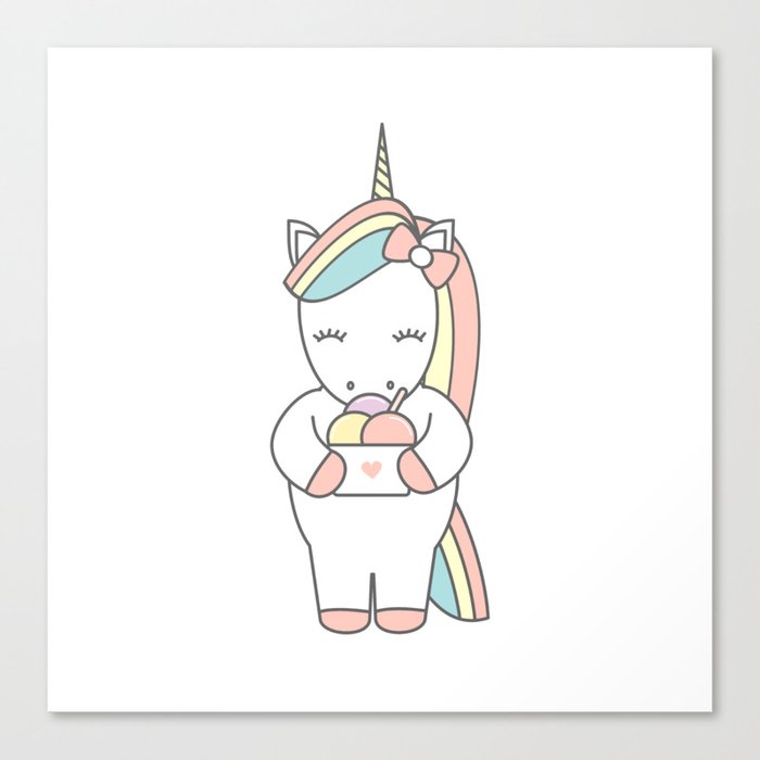 Cute Cartoon Unicorn With Ice Cream Canvas Print By Alicevacca