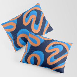 Enae - Blue and Orange Retro Ribbon Swirl Pattern on Dark Blue Pillow Sham