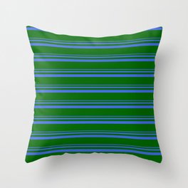 [ Thumbnail: Royal Blue & Dark Green Colored Striped/Lined Pattern Throw Pillow ]