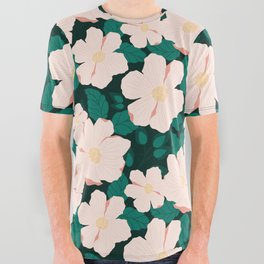 Cosmos Flowers Green and Peachy All Over Graphic Tee