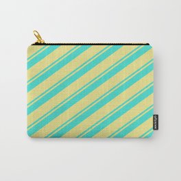 [ Thumbnail: Turquoise and Tan Colored Lined/Striped Pattern Carry-All Pouch ]