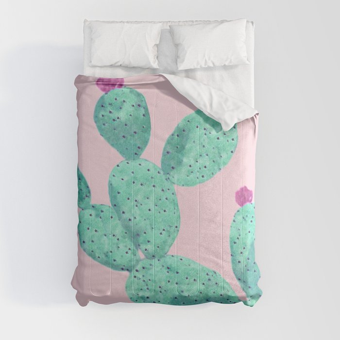 Cactus with pink flowers Comforter