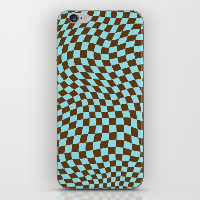 70s 60s Retro Swirled Checkered in Blue + Brown iPhone Skin