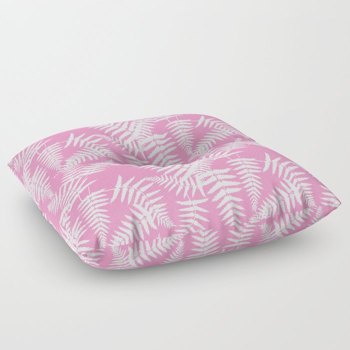 Pink And White Fern Leaf Pattern Floor Pillow