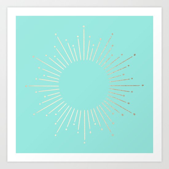 Simply Sunburst in Tropical Sea Blue Art Print