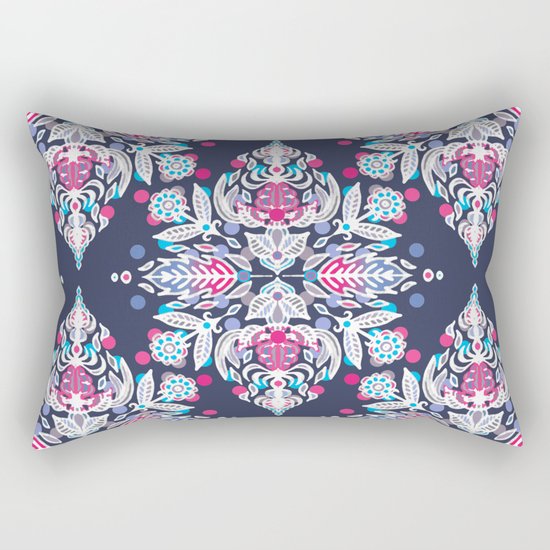 Pastel Folk Art Pattern in soft navy, pink, mauve & white Rectangular Pillow
