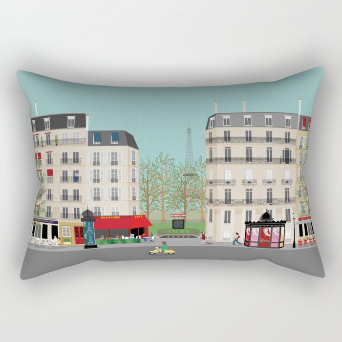 Paris Street Scene Design - Daytime Rectangular Pillow