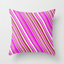 [ Thumbnail: Sienna, Violet, Fuchsia, and Light Yellow Colored Lines/Stripes Pattern Throw Pillow ]