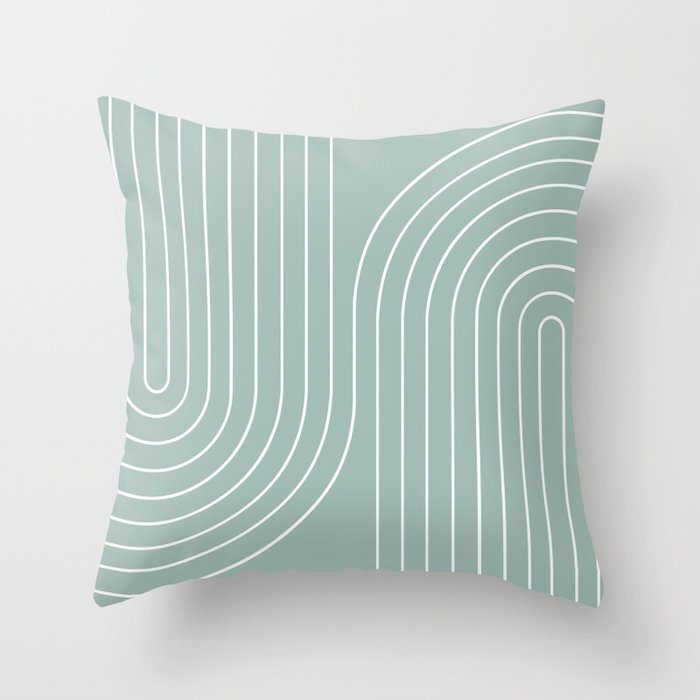 Minimal Line Curvature VII Sage Green Mid Century Modern Arch Abstract Throw Pillow