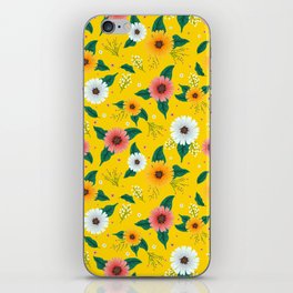 Colorful Spring Flowers Pattern in Yellow Background iPhone Skin