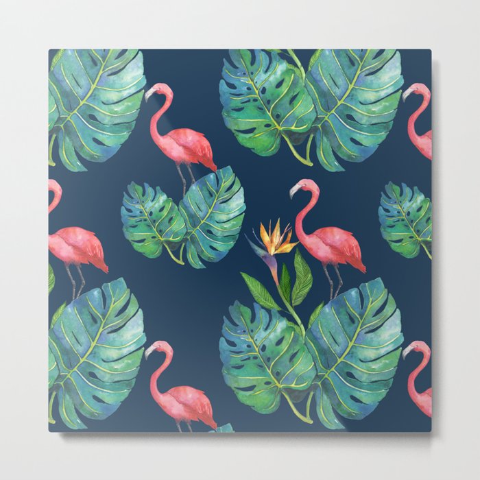 Tropical Flamingos  Metal Print